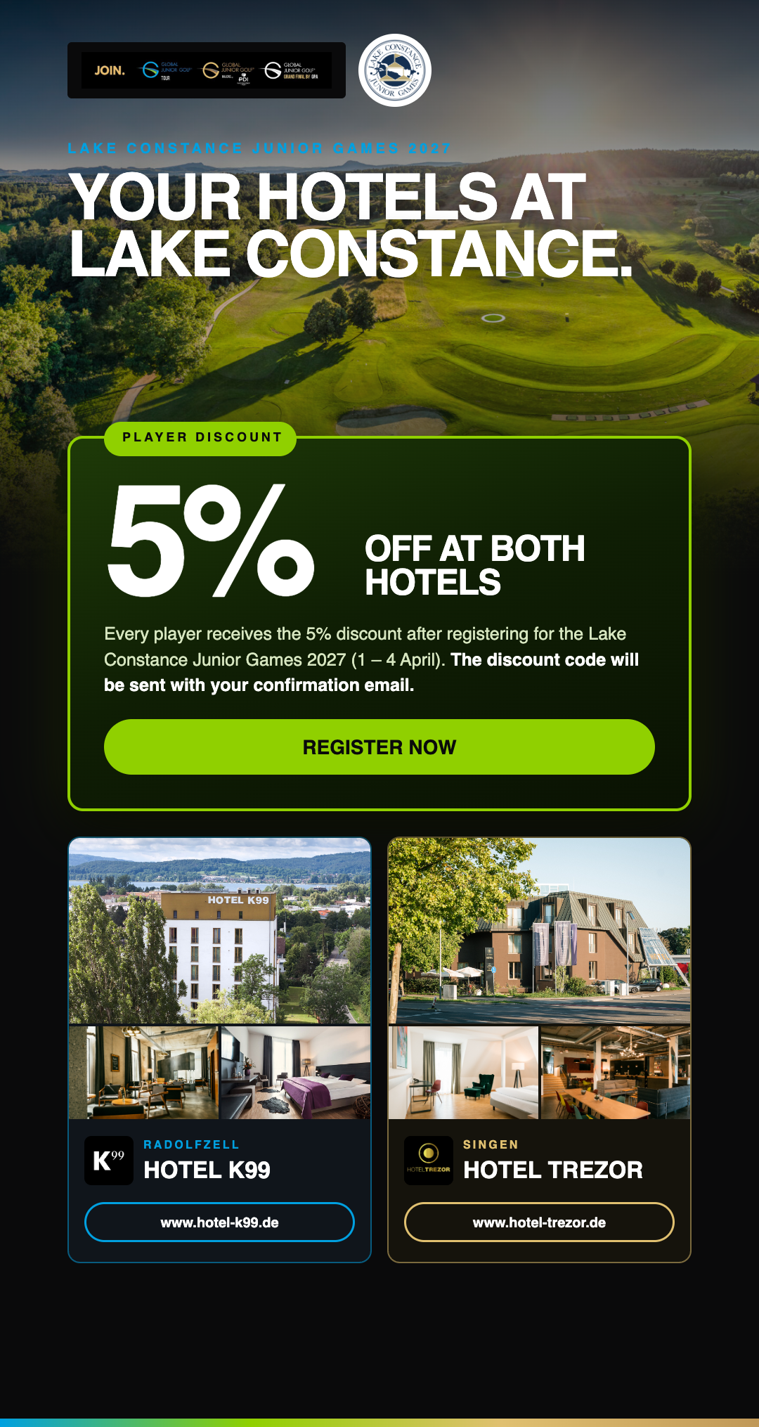 Lake Constance Junior Games 2027 – Hotel K99 and Hotel Trezor